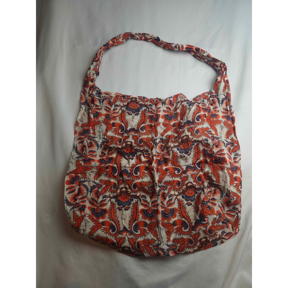 Free People Orange Navy Floral Paisley Gauze Hobo Bag Slouchy Tote Bohemian